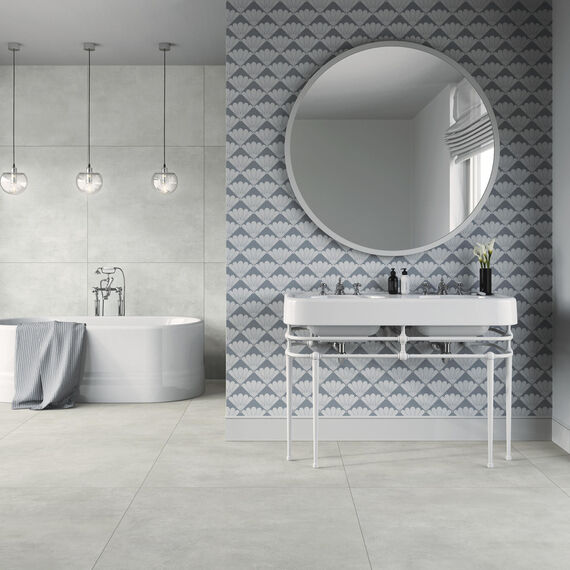 Badkamer in lichte betonlook, La Fabbrica Ava Skyline.