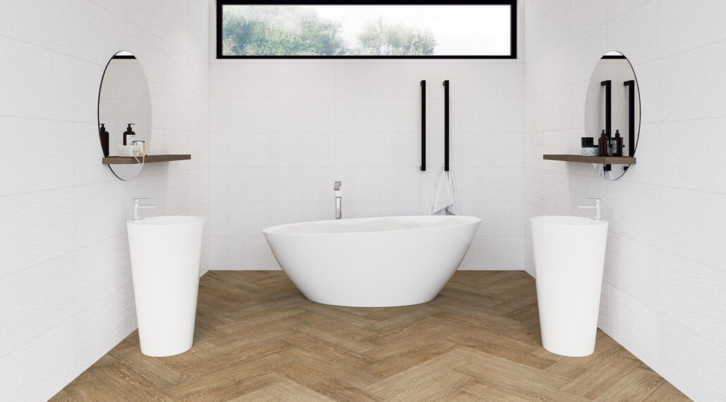 keraben essential linen white tartan white 30x60 savia century 18,5x75 Badezimmer