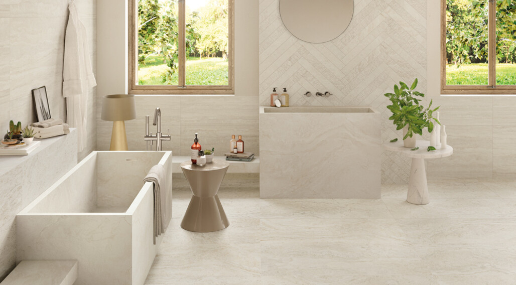 Provenza Unique Travertine White minimal, vein cut en ruled