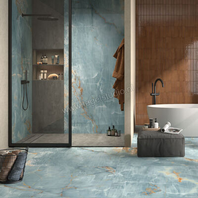  Imola Ceramica The Room Onyx Aqua Blue Gold 120x278 cm Vloertegel / Wandtegel Dikte: 6,5 mm Glanzend Vlak Lappato BLU AQ6 278 LP | 193907