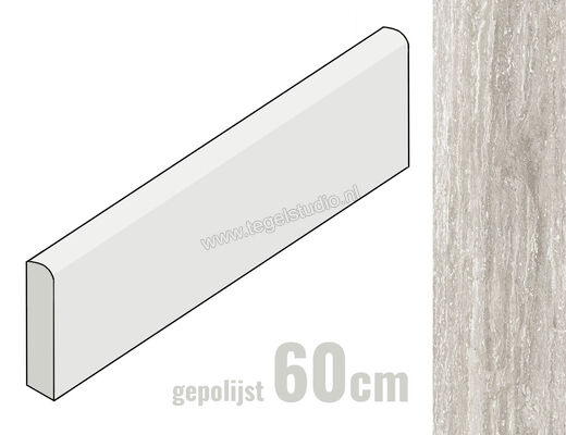 Margres Prestige Travertino Grey 8x60 cm Plint Glanzend Vlak Polido 86PT3 ROD PL | 209628