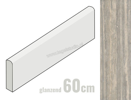  Marazzi Mystone - Travertino Silver 7x60 cm Plint Lux Glanzend Gestructureerd Lux M9NJ | 240009
