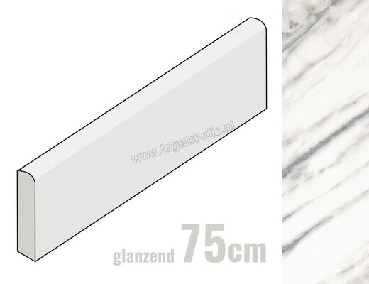 Marazzi Allmarble Bianco Arni Lux 7x75 cm Plint Glanzend Vlak Lux MF07 | 248123