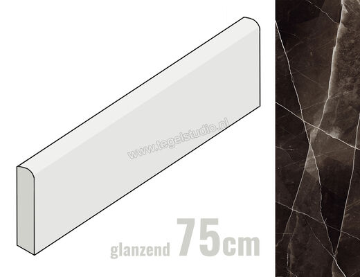 Marazzi Allmarble Calacatta Black Lux 7x75 cm Plint Glanzend Vlak Lux MF0L | 248153