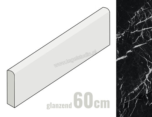 Marazzi Allmarble Elegant Black Lux 7x60 cm Plint Glanzend Vlak Lux M42K | 248174