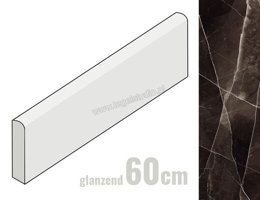 Marazzi Allmarble Calacatta Black Lux 7x60 cm Plint Glanzend Vlak Lux MF0X | 248252