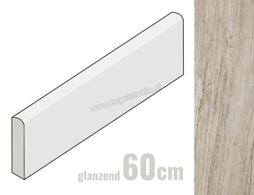 Marazzi Allmarble Travertino Lux 7x60 cm Plint Glanzend Vlak Lux MMKS | 248276