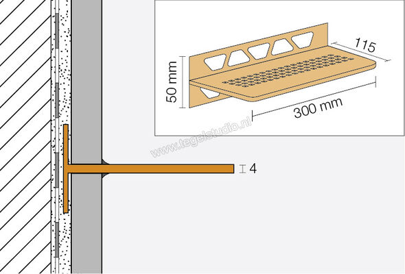 Schlüter Systems SHELF-W-S1 Planchet Square Roestvast staal geborsteld EB - Roestvast staal geborsteld Sterkte: 300 mm Breedte: 87 mm SWS1D3EB | 284601