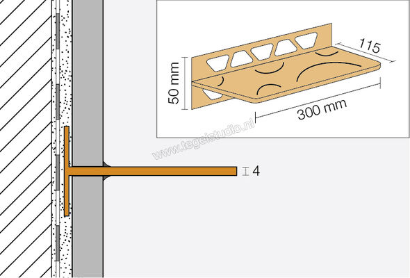 Schlüter Systems SHELF-W-S1 Planchet Curve Aluminium MBW - structuur-gecoat zuiver wit mat Sterkte: 300 mm Breedte: 87 mm SWS1D6MBW | 285477