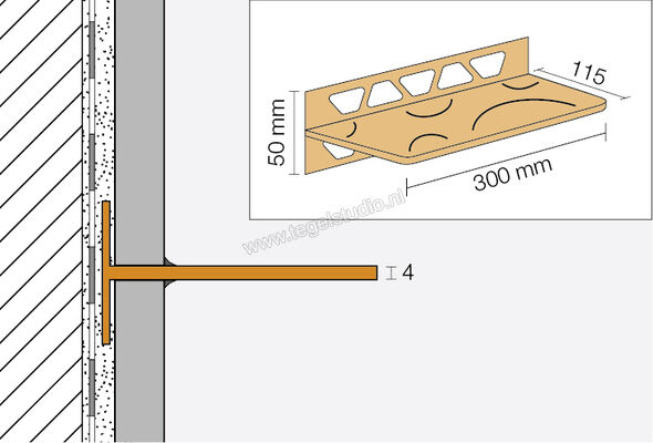 Schlüter Systems SHELF-W-S1 Planchet Curve Aluminium TSBG - structuur-gecoat beigegrijs Sterkte: 50 mm Breedte: 115 mm Lengte: 0,3 m SWS1D6TSBG | 285477