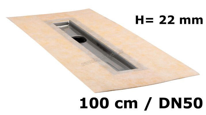 Schlüter Systems KERDI-LINE-VOS Set roestvaststalen lijnafvoergoot Lijnafvoergoot met sifon, decentrale afwatering, afvoer DN 50 verticaal 100cm Roestvast staal V4A Sterkte: 22 mm Lengte: 1 m KLVO50GSE100 | 290570