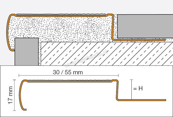 Schlüter Systems TREP-G-B Trapprofiel breed, R11 Roestvast staal V2A GS - grafietzwart Sterkte: 11 mm Breedte: 55 mm Lengte: 2,5 m GBEB110GS | 290903