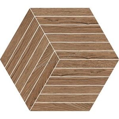 Novabell Nordic Wood Walnut 35x40 cm Vloertegel / Wandtegel Esagona Bacchette Mat Gestructureerd Naturale NDW557N | 291623