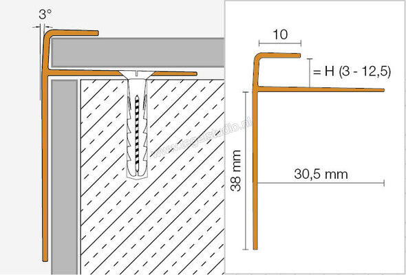  Schlüter Systems VINPRO-STEP-R Trapprofiel Aluminium ACGB -Alu, chroom geborsteld geanodiseerd Sterkte: 8,5 mm Lengte: 2,5 m VPSTRL85ACGB | 317422