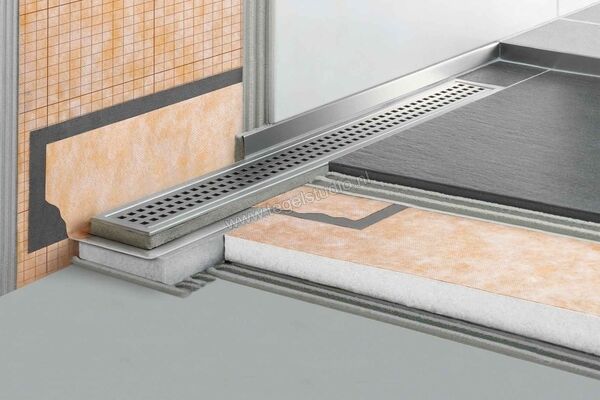 Schlüter Systems KERDI-LINE-V Set roestvaststalen lijnafvoergoot Lijnafvoergoot met stankafsluiter, afvoer DN 50 verticaal 80cm Roestvast staal V4A Sterkte: 22 mm Lengte: 0,8 m KLV50GE80 | 319879