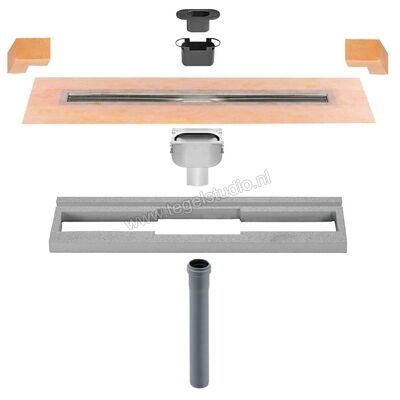 Schlüter Systems KERDI-LINE-V Set roestvaststalen lijnafvoergoot Lijnafvoergoot met stankafsluiter, afvoer DN 50 verticaal 80cm Roestvast staal V4A Sterkte: 22 mm Lengte: 0,8 m KLV50GE80 | 319882