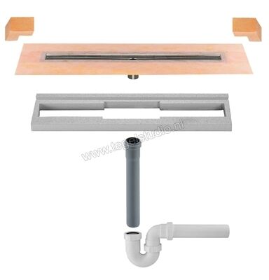 Schlüter Systems KERDI-LINE-VS Set roestvaststalen lijnafvoergoot Lijnafvoergoot met sifon, afvoer DN 50 verticaal 110cm Roestvast staal V4A Sterkte: 22 mm Lengte: 1,1 m KLV50GSE110 | 319972