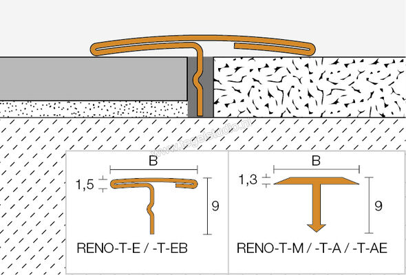 Schlüter Systems RENO-T-E T9/25E Overgangsprofiel Breedte: 25 mm Lengte: 2,50 m T9/25E | 320842