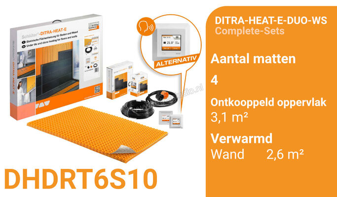  Schlüter Systems DITRA-HEAT-E-DUO-WS Verwarming Volledige set voor de wand, met wifi en optionele spraakbesturing verwarmdvlak 2,6m² / met WiFi DHDRT6S10 | 321757