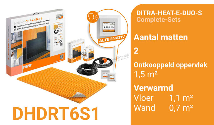 Schlüter Systems DITRA-HEAT-E-DUO-S Verwarming Volledige set voor vloer en wand, met wifi en optionele spraakbesturing verwarmdvlak 1,1m² / met WiFi DHDRT6S1 | 321763