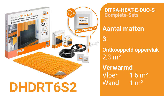 Schlüter Systems DITRA-HEAT-E-DUO-S Verwarming Volledige set voor vloer en wand, met wifi en optionele spraakbesturing verwarmdvlak 1,6m² / met WiFi DHDRT6S2 | 321766