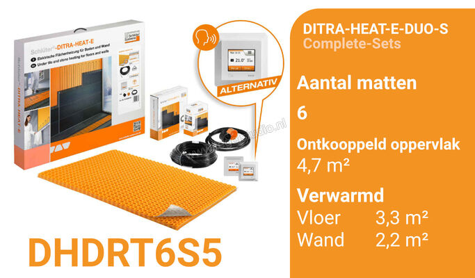 Schlüter Systems DITRA-HEAT-E-DUO-S Verwarming Volledige set voor vloer en wand, met wifi en optionele spraakbesturing verwarmdvlak 3,3m² / met WiFi DHDRT6S5 | 321775