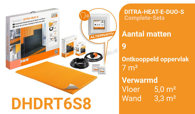 Schlüter Systems DITRA-HEAT-E-DUO-S Verwarming Volledige set voor vloer en wand, met wifi en optionele spraakbesturing verwarmdvlak 5,0m² / met WiFi DHDRT6S8 | 321784