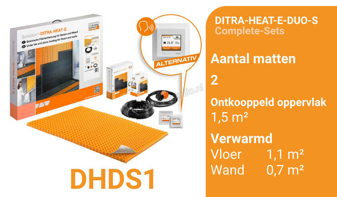 Schlüter Systems DITRA-HEAT-E-DUO-S Ontkoppeling-Verwarming Volledige set voor vloer en wand Ontkoppeld oppervlak 1,5 m² / Verwarmd 1,1 m² DHDS1 | 321796