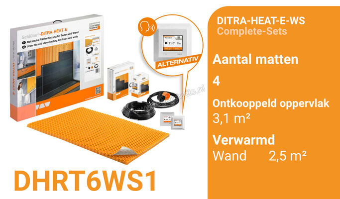  Schlüter Systems DITRA-HEAT-E-WS Verwarming Volledige set voor de wand, met wifi en optionele spraakbesturing Ontkoppel oppervlak 2,3 m² DHRT6WS1 | 321832