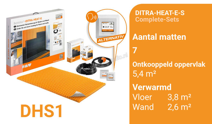 Schlüter Systems DITRA-HEAT-E-S Verwarming Volledige set voor vloer en wand Ontkoppel oppervlak 5,6 m² / verwarmde oppervlak 3,8 m² DHS1 | 321838