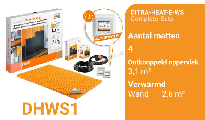 Schlüter Systems DITRA-HEAT-E-WS Verwarming Volledige set voor de wand DHWS1 | 321847