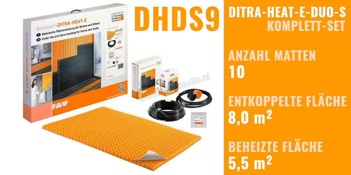 Schlüter Systems DITRA-HEAT-E-DUO-S Ontkoppeling-Verwarming Volledige set voor vloer en wand Ontkoppeld oppervlak 7,8 m² / Verwarmd 5,5 m² DHDS9 | 32993
