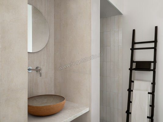  Ragno Travertino Wall Vein Bianco 40x120 cm Wandtegel Struttura 3D Pli Mat Gestructureerd Naturale RCUS | 377758