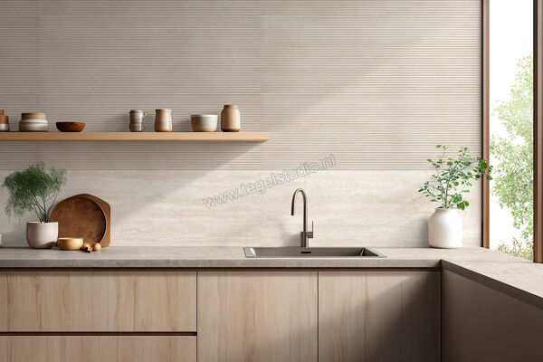  Ragno Travertino Wall Cross Beige 40x120 cm Wandtegel Struttura 3D Pli Mat Gestructureerd Naturale RCUU | 377767
