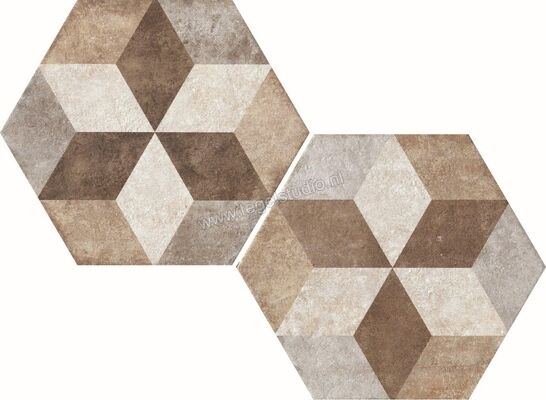  Fioranese Heritage Multicolor 34.5x40 cm Vloertegel / Wandtegel Deco Exagona Texture_4 Mat Vlak Naturale HET4EX | 453532