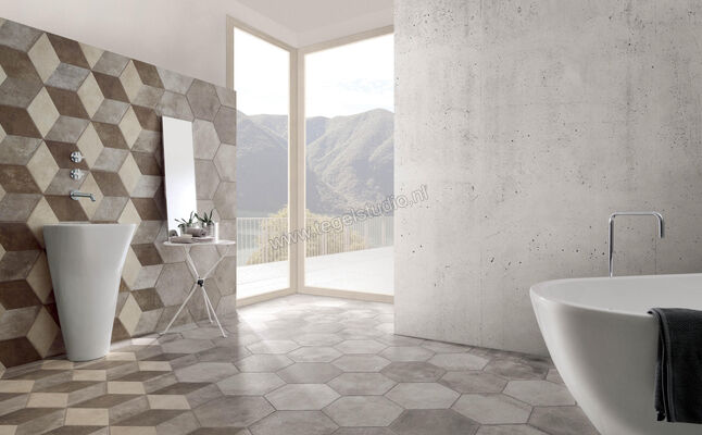  Fioranese Heritage Multicolor 34.5x40 cm Vloertegel / Wandtegel Deco Exagona Texture_2 Mat Vlak Naturale HET2EX | 453544