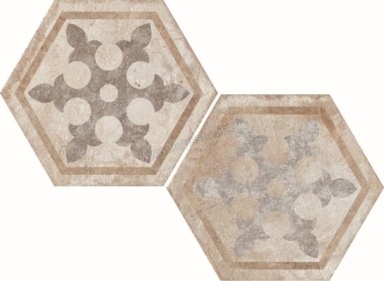 Fioranese Heritage Multicolor 34.5x40 cm Vloertegel / Wandtegel Deco Exagona Texture_1 Mat Vlak Naturale HET1EX | 453553