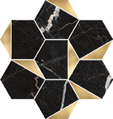  Vallelunga Cava Nero 30x28 cm Decor Hexagon Triangoli Oro Glanzend Gestructureerd Lusso CV6001228S | 462400
