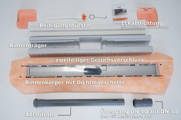 Schlüter Systems KERDI-LINE-H 50 Lijnafvoergoot horizontaal Lijnafvoergoot horizontaal met stankafsluiter, afvoer DN 50 horizontaal 140cm Roestvast staal V4A Sterkte: 97 mm Lengte: 1,4 m KLH50GE140 | 6210